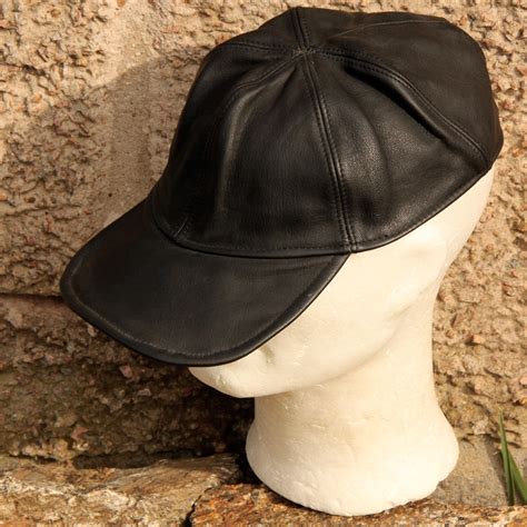 Leather cap leather hat black | Etsy