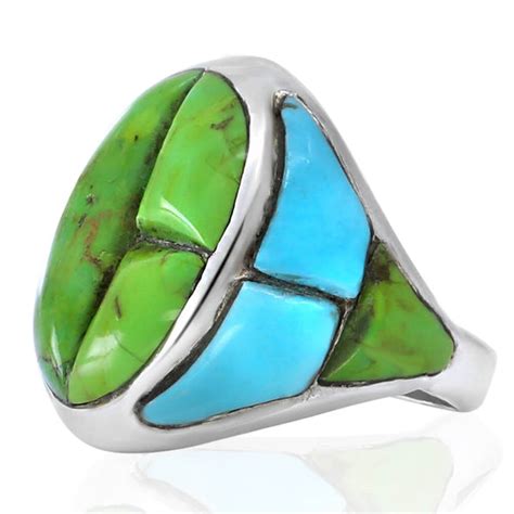 Green Turquoise Ring Solid 925 Silver set with Genuine Stone - VY Jewelry