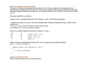 Answered: Lab 15.1 Greatest Common Divisor A… | bartleby