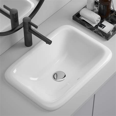 Enbol 22" x 15" Drop-in Bathroom Sink White Rectangle Ceramic Sink ...