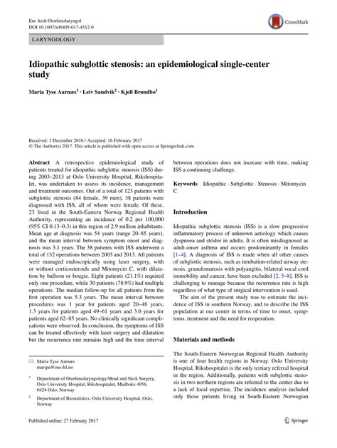 (PDF) Idiopathic subglottic stenosis: an epidemiological single-center ...