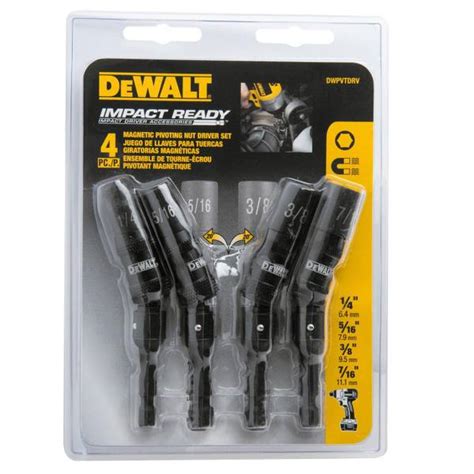 DEWALT 4 Piece Impact Ready Magnetic Pivot Nut Driver Set - DWPVTDRV ...