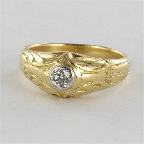 Antique Engraved Men’s Diamond Gold Signet Ring at 1stDibs