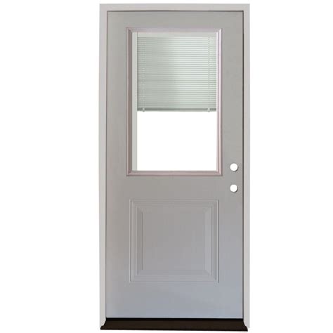 Steves & Sons 32 in. x 80 in. 1-Panel 1/2 Lite Mini-Blind Primed White Steel Prehung Front Door ...