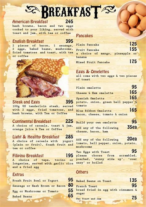 puerto galera restaurant Breakfast Menu - Blue Ribbon Divers Resort ...