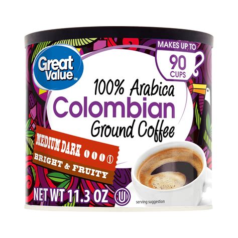 Great Value 100% Arabica Colombian Medium Dark Ground Coffee, 11.3 oz - Walmart.com - Walmart.com