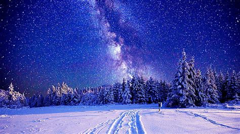 HD wallpaper: milky way, winter, sky, stars, starry night, snowy ...