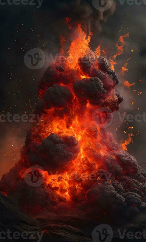 a volcano is erupting with smoke and fire. Generative AI 28899023 Stock ...