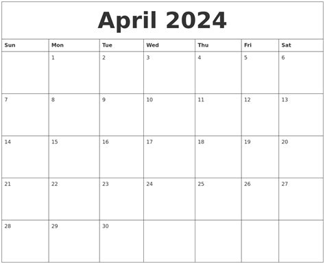 April 2024 Print Out Calendar