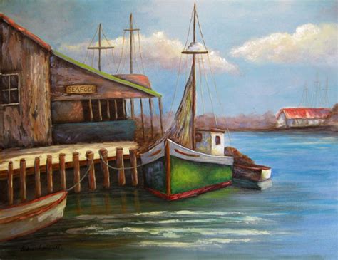 New GREEN BOAT an Original Fine Art Painting of Port Scene - Etsy