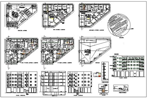 Commercial building floor plan detail and elevation view detail dwg file - Cadbull