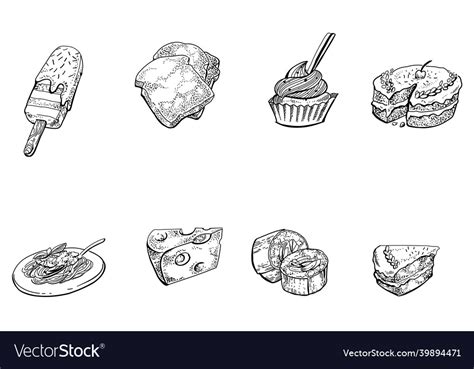 Black and white hand drawn of food Royalty Free Vector Image