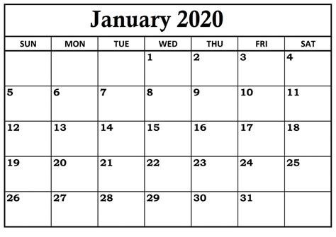 Printable Calendar January 2020 Landscape | Calendar Printables Free Templates