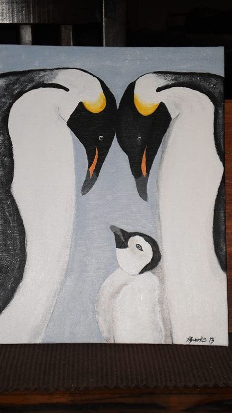 Penguin Family. Acrylic on canvas Acrylic Painting Inspiration, Wood Painting Art, Love Painting ...