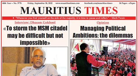 Mauritius Times ePaper Friday 30 September 2022 – Mauritius Times