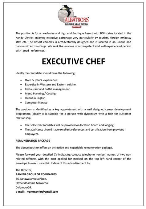 Executive Chef Job Description Template - prntbl.concejomunicipaldechinu.gov.co