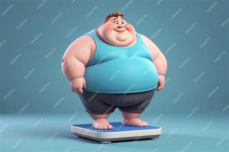 Premium Photo | Cartoon overweight character stands on the scales the concept of weight ...