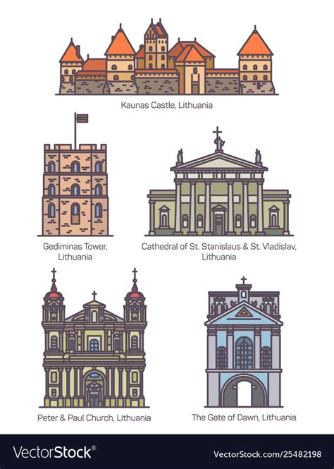 Set isolated architecture building lithuania Vector Image