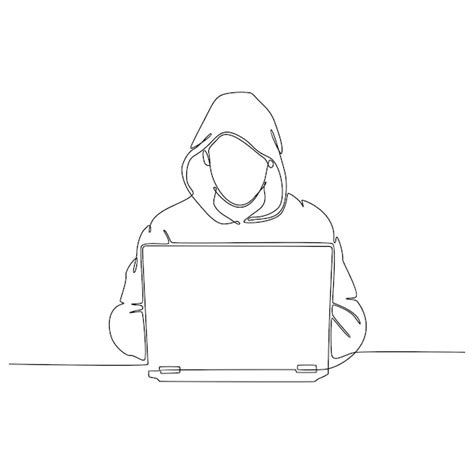 Dibujo de línea continua de hacker masculino con ilustración de vector ...