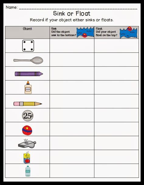 Sink And Float Activity Worksheets