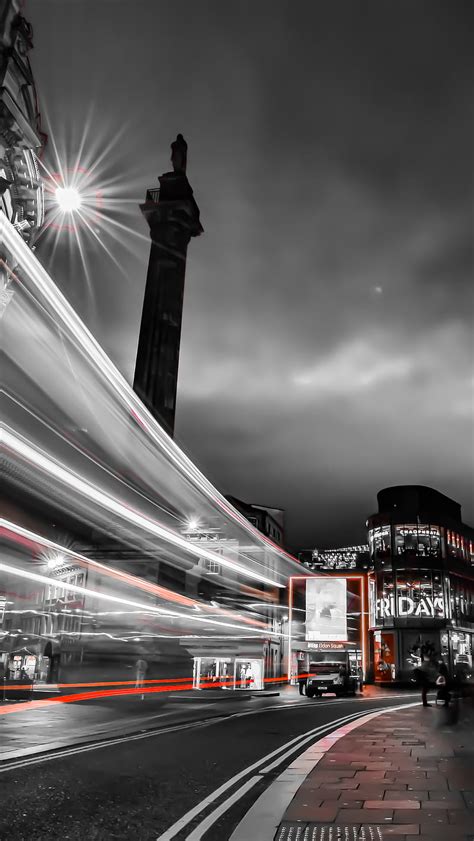 Newcastle, lightpainting, monument, newcastle, night, street ...