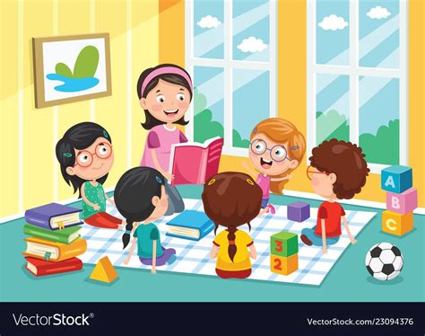 Of preschool children Royalty Free Vector Image | Preschool kids, Teacher cartoon, School wall art