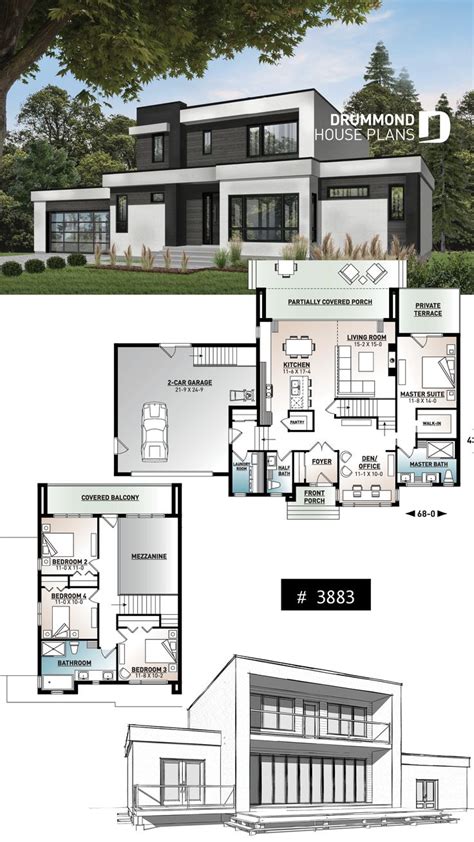 MODERN CUBIC HOUSE PLAN WITH 4 BEDROOM AND 2-CAR GARAGE | Bungalow house design, Modern house ...