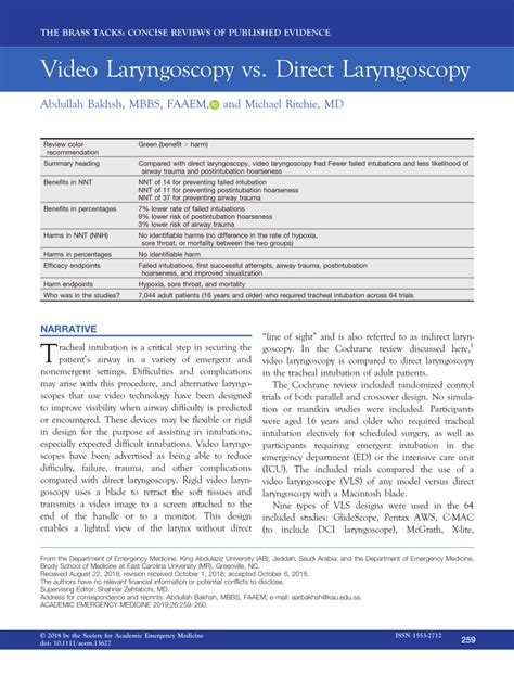 (PDF) Video Laryngoscopy vs. Direct Laryngoscopy