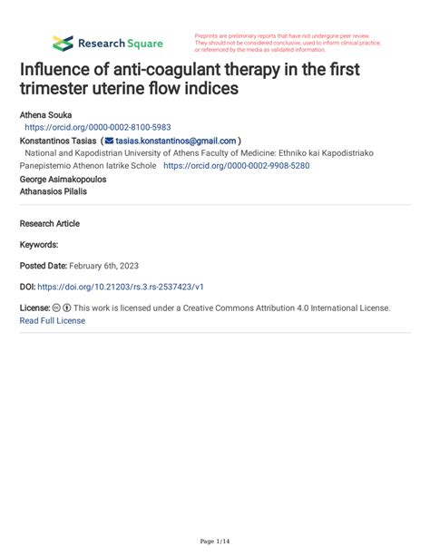 (PDF) Influence of anti-coagulant therapy in the first trimester uterine flow indices