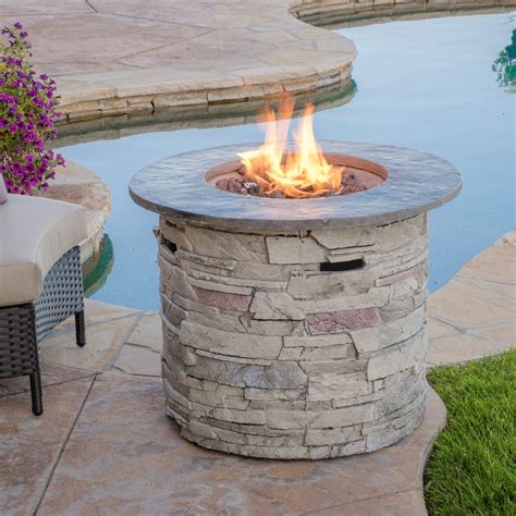 32-inch Stone Circular MGO Fire Pit With Grey Top - 40,000 BTU - NH956 – Noble House Furniture