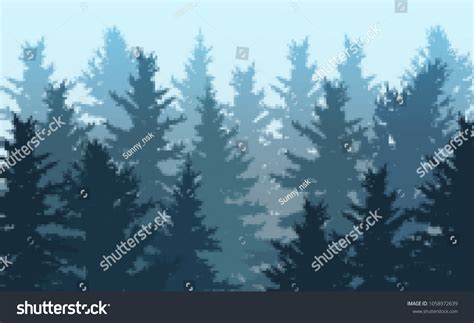 Stock vektor „Vector Pixel Art Foggy Forest Landscape“ (bez autorských ...