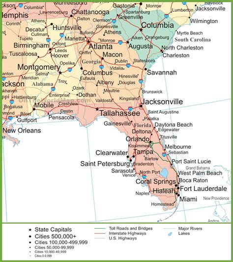 Map of Alabama, Georgia and Florida - Ontheworldmap.com