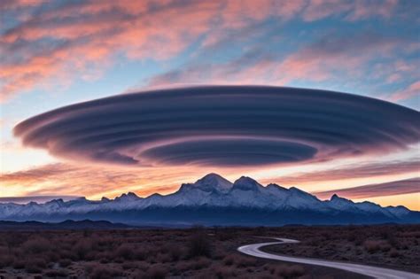 Premium AI Image | Panoramic view of lenticular clouds over a mountain ...