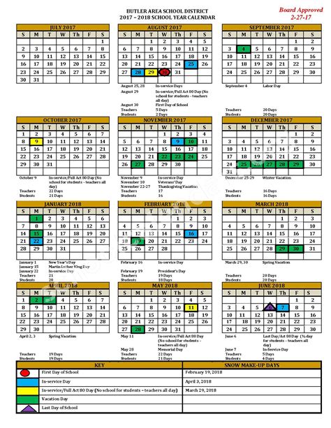 2017 - 2018 District Calendar | Butler Area School District – Butler, PA