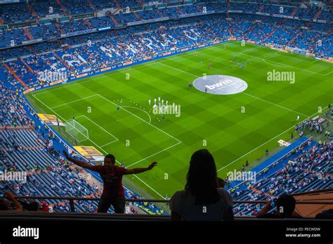 Santiago Bernabeu stadium during a football match, night view. Madrid, Spain Stock Photo - Alamy