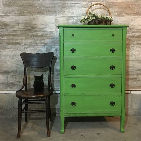 Dresser painted in Greenery (Wise Owl Chalk Synthesis Paint) by @sharp farm chic. Color of th ...