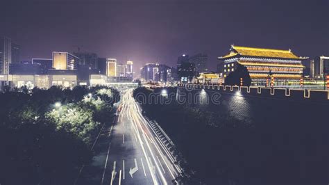 Xian Skyline with City Wall at Night, China Stock Image - Image of ...