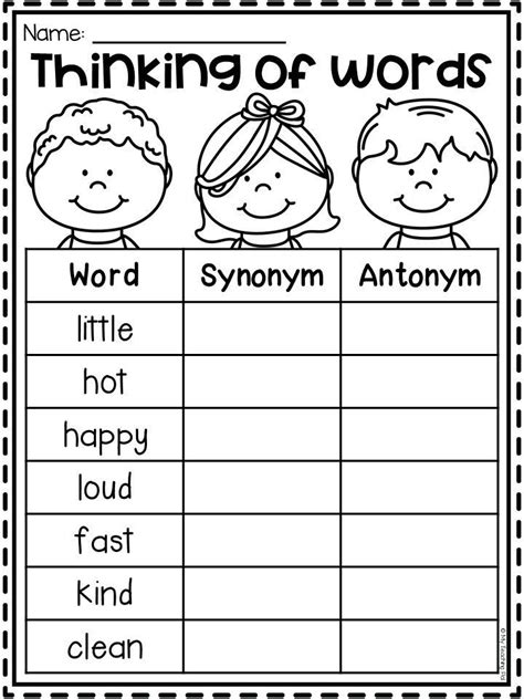 Synonyms And Antonyms 1st Grade