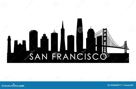 San Francisco Skyline Silhouette. Stock Vector - Illustration of bridge, destination: 204660077