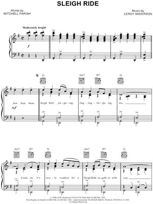 Leroy Anderson "Sleigh Ride" Sheet Music in G Major (transposable ...