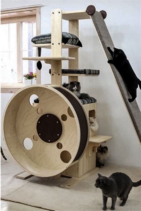 Cat Tree With Wheel - felt cat cave