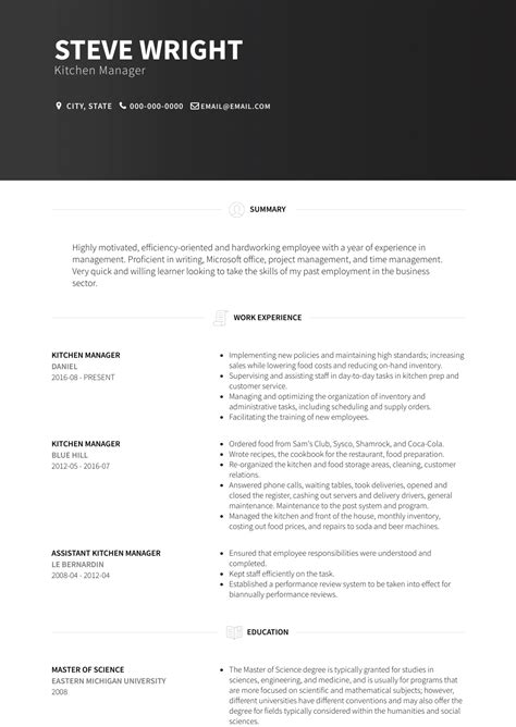 Kitchen Manager - Resume Samples and Templates | VisualCV