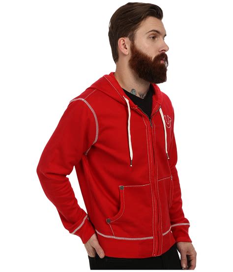 Lyst - True Religion Long Sleeve Contrast Stitch Big T Hoodie in Red for Men