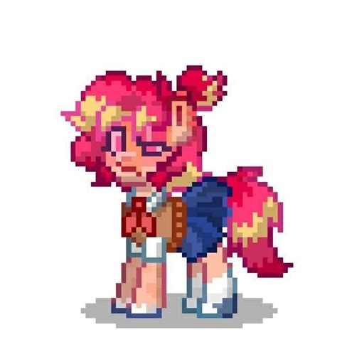 a pixel art style image of a girl with pink hair