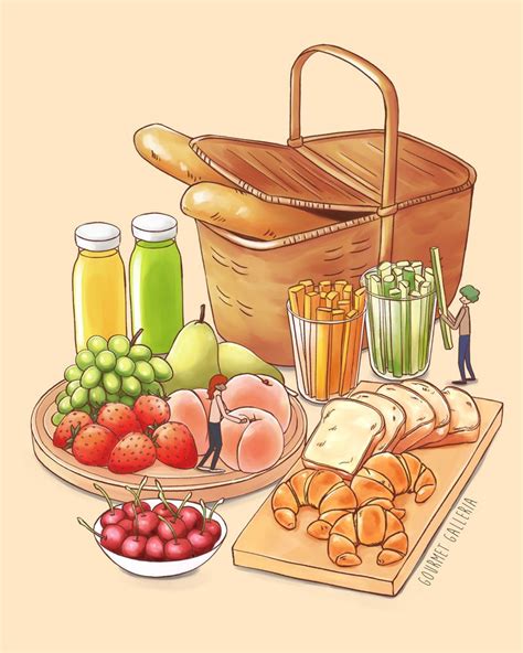 Picnic Series (Vector+PSD) | Food illustrations, Foods drawing, Picnic illustration