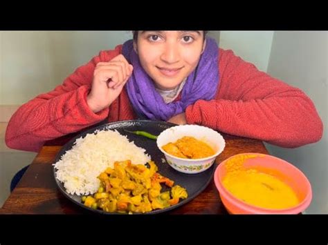 Eating show:- Mix veg, Arhar daal, Doi Katla & Rice | Simple Lunch Menu - YouTube