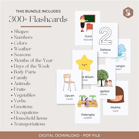 Filipino Mega Bundle 300 Cards Flashcards Numbers Shapes Days Months Seasons Colors Verbs ...