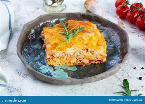 Meat Lasagna with Bolognese Sauce and Bechamel Sauce. Classic Lasagna Stock Photo - Image of ...
