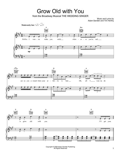 Adam Sandler Grow Old With You (from The Wedding Singer) Sheet Music ...