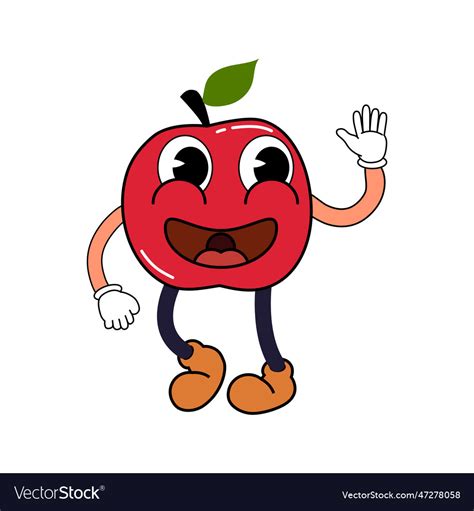 Groovy funny apple cartoon character vintage Vector Image